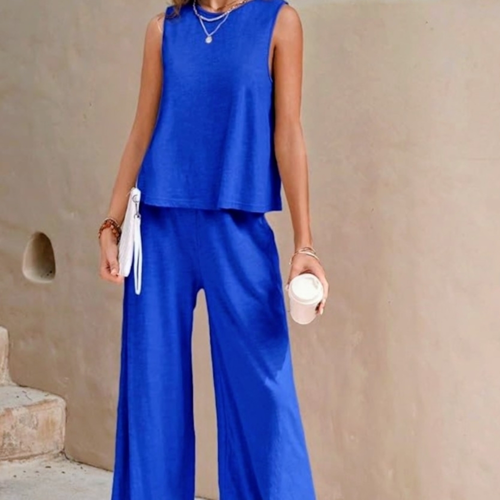 Avenue Studio Royal Blue Blouse & Wide Leg Trouser 2-Piece Suit Plus Size 14/16